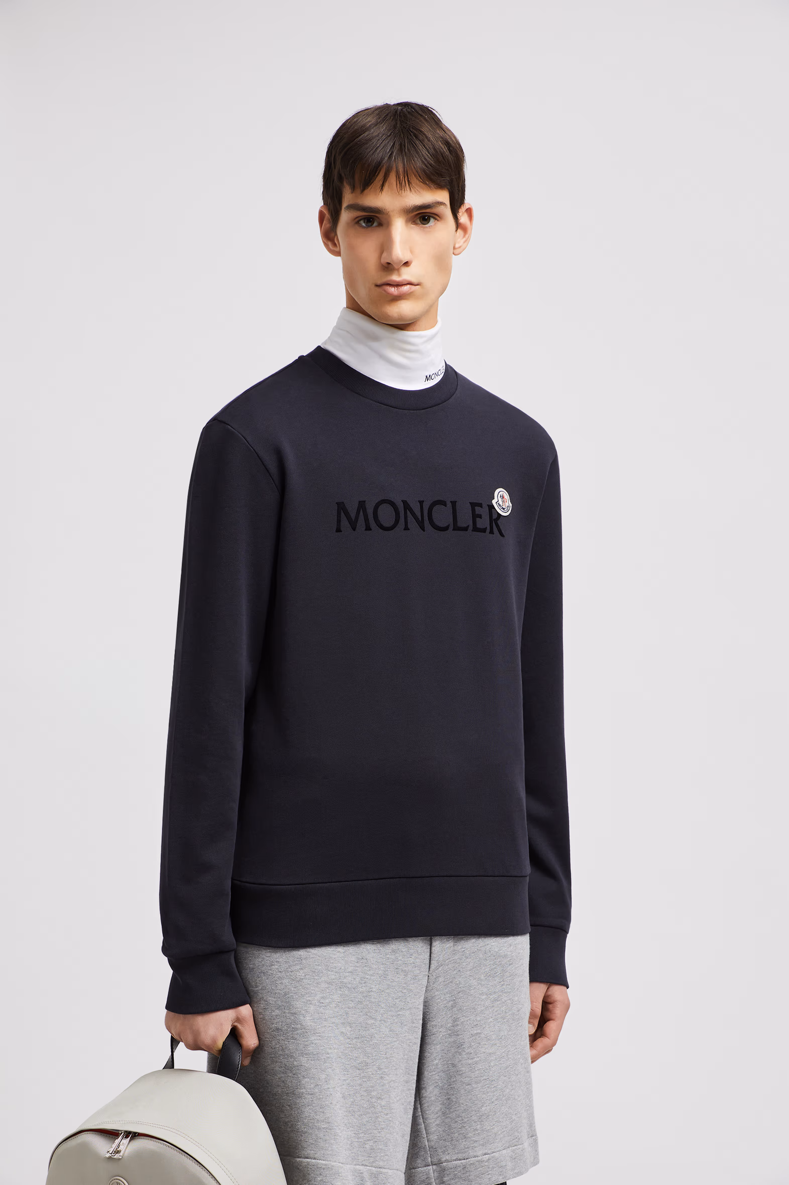 Sweat en coton avec logo Hommes Bleu Nuit Moncler 0